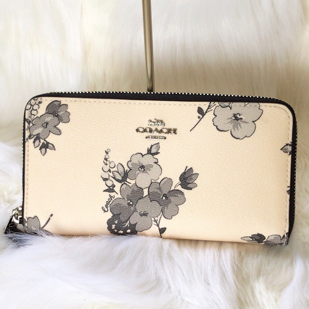 Coach Cream and Gray Floral Wallet